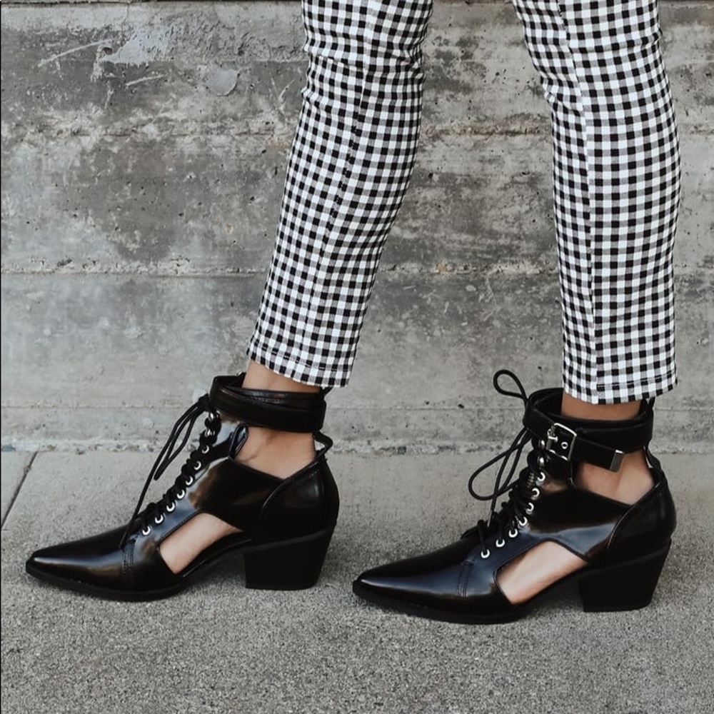 Patent leather cutout booties